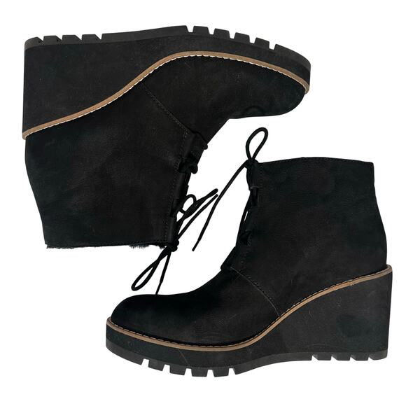 Eileen Fisher Bootie size 9 Alpine Wedge Black Leather Shearling Lined - Picture 2 of 6